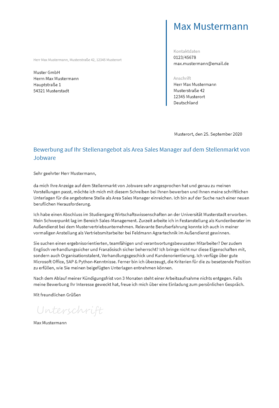 Anschreiben Area-Sales-Manager erstellen