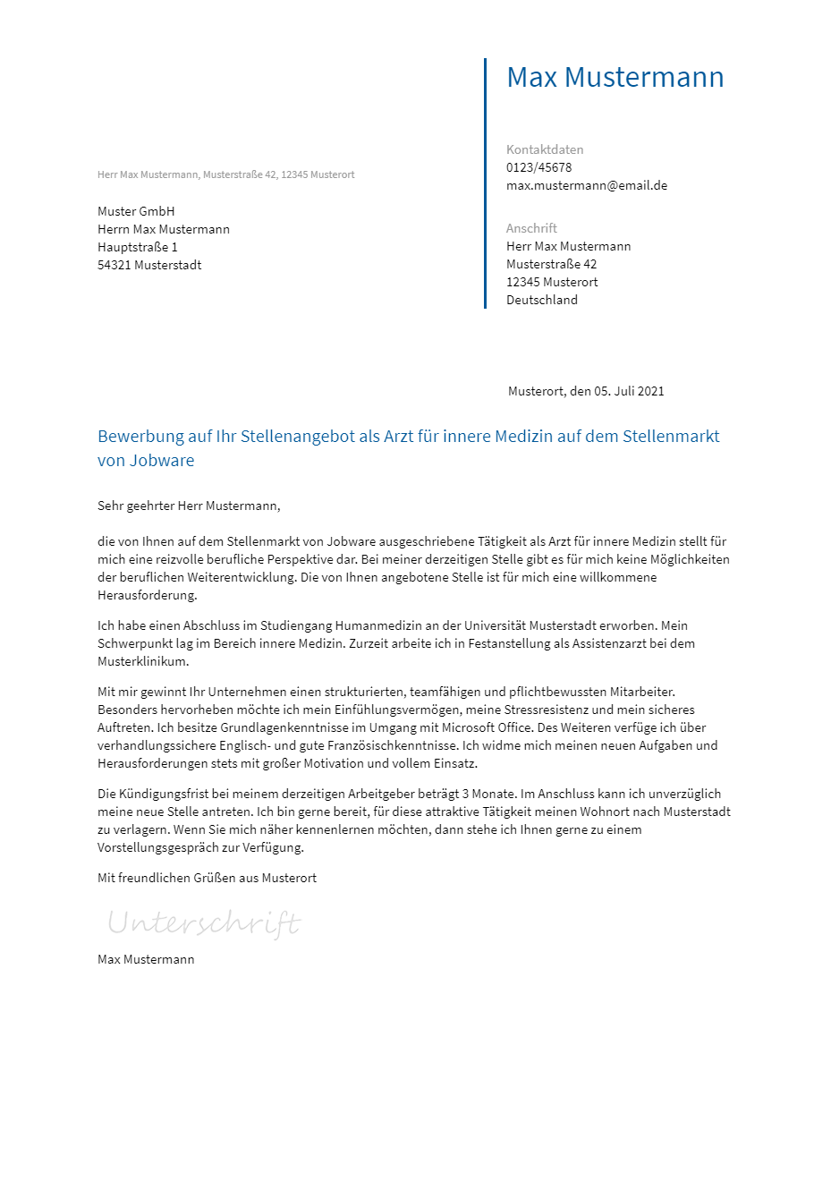 Anschreiben Arzt erstellen