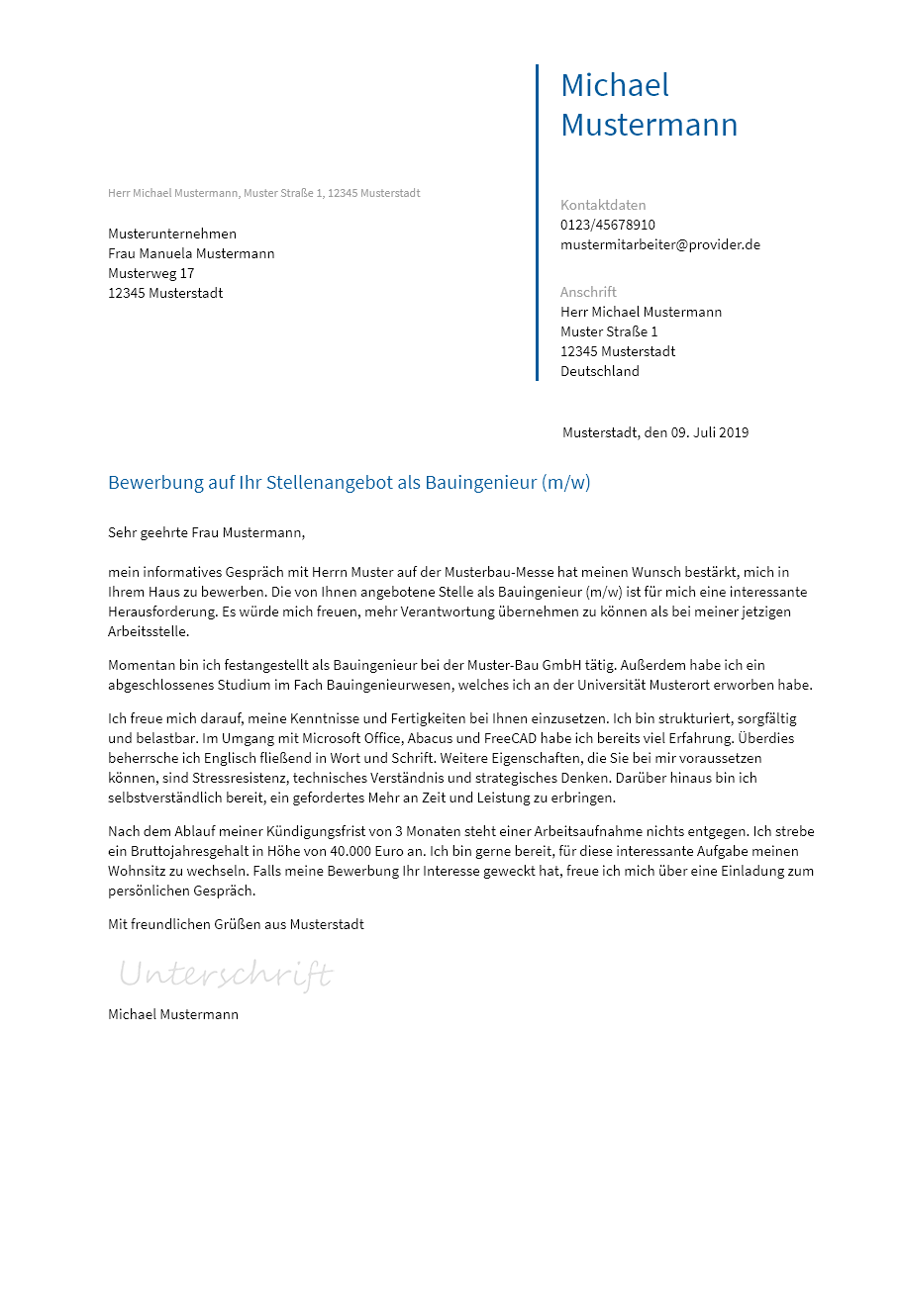 Anschreiben Bauingenieur erstellen