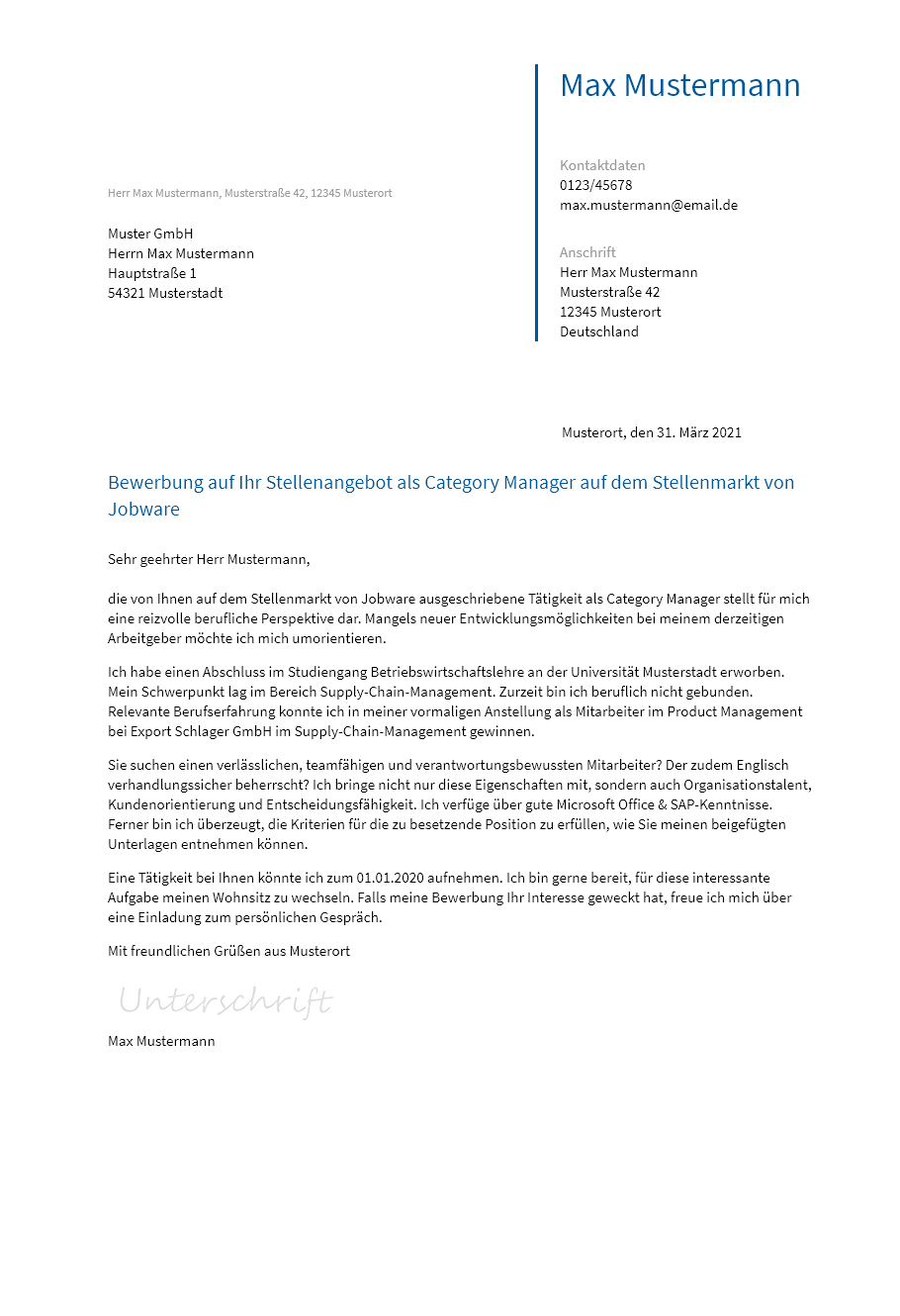 Anschreiben Category-Manager erstellen