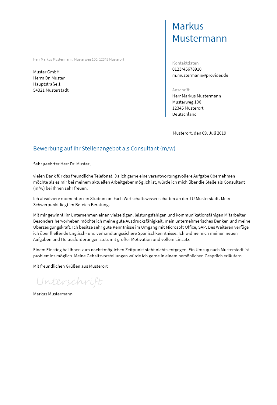 Anschreiben Consultant erstellen