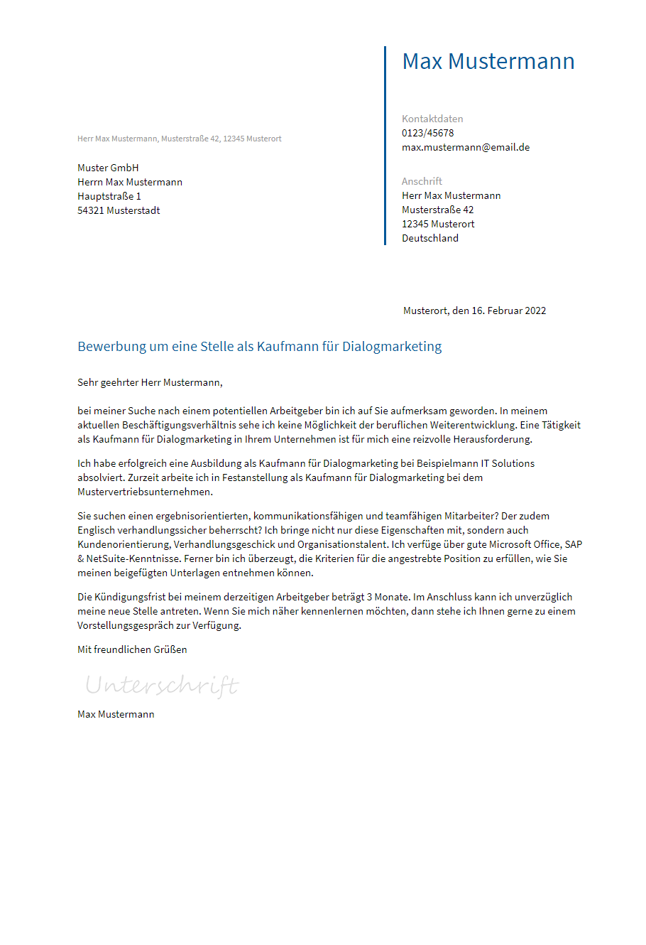 Anschreiben Dialogmarketing erstellen
