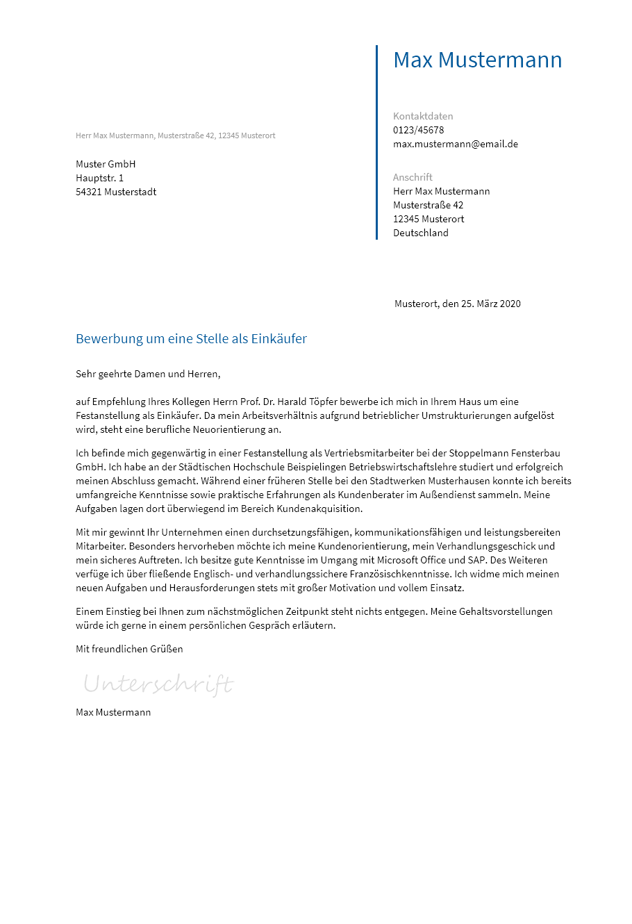 Anschreiben Einkaeufer erstellen