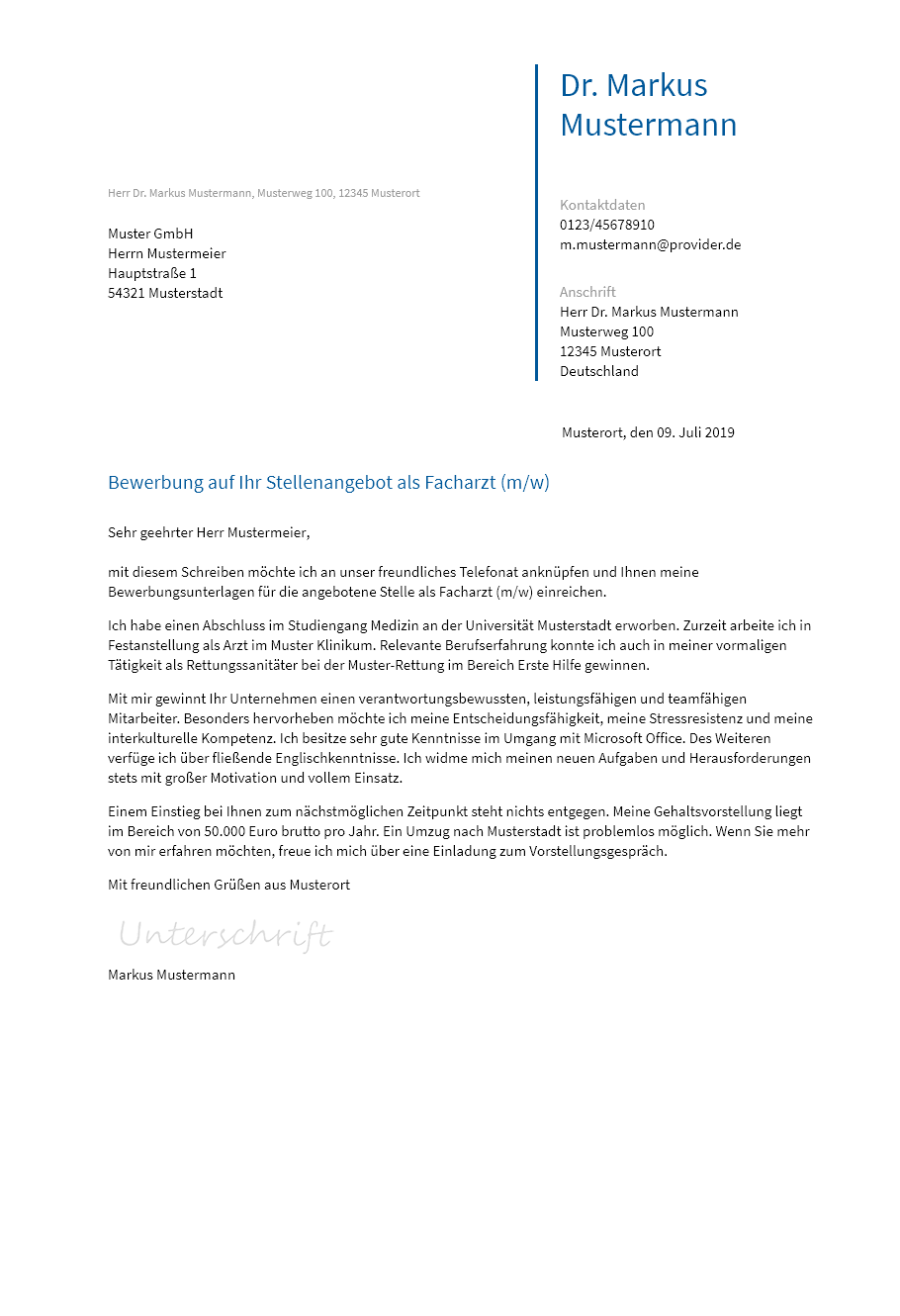 Anschreiben Facharzt erstellen