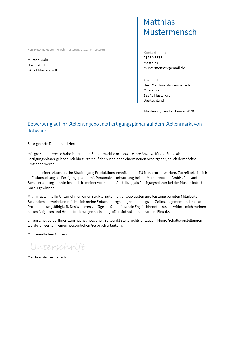 Anschreiben Fertigungsplaner erstellen