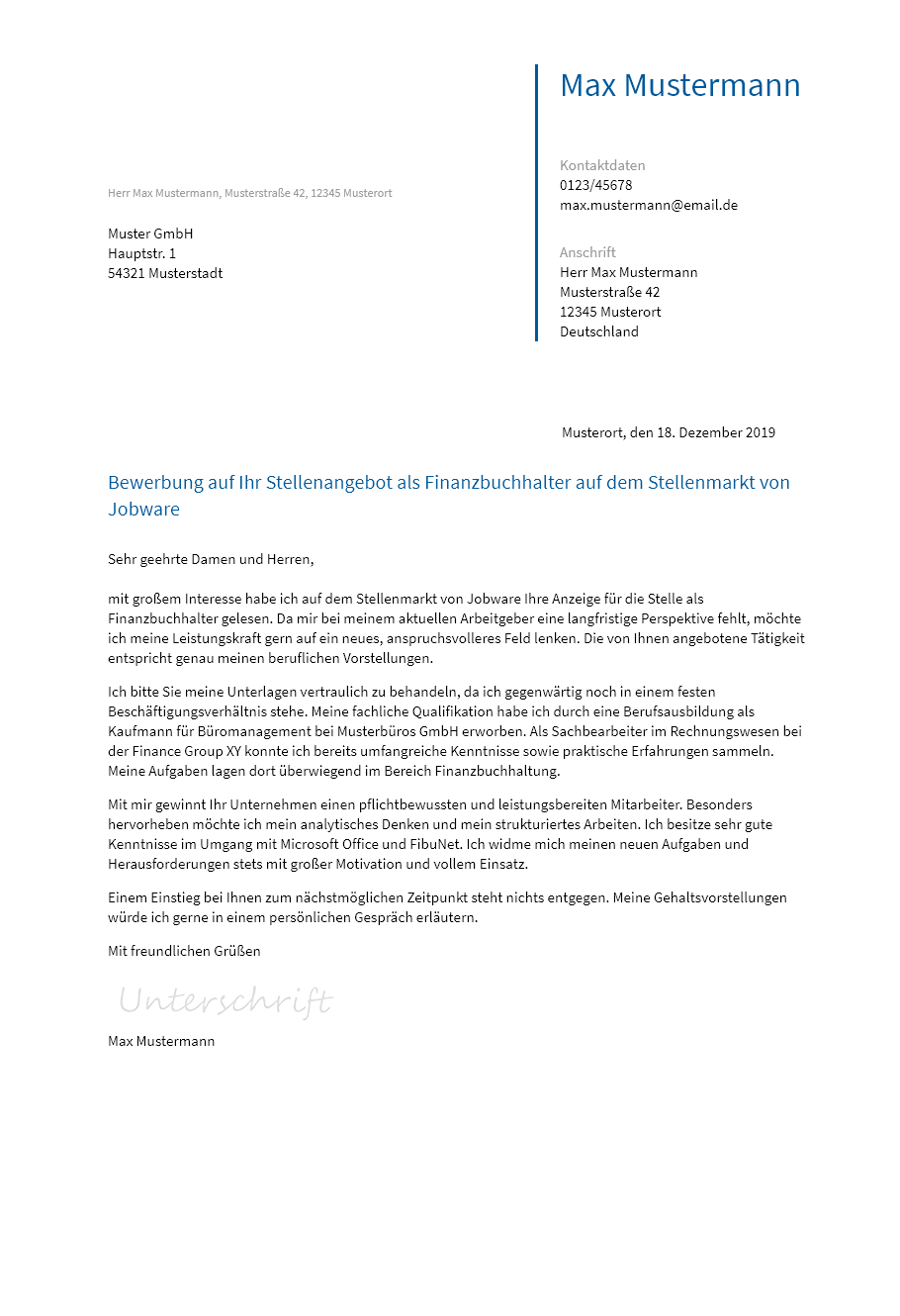 Anschreiben Finanzbuchhalter erstellen