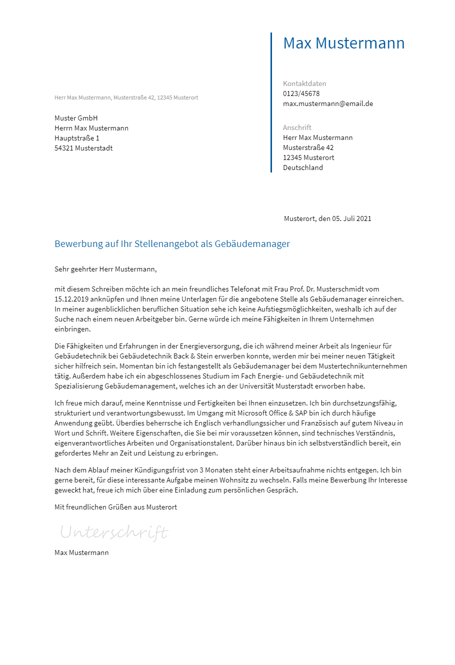 Anschreiben Gebaeudemanager erstellen