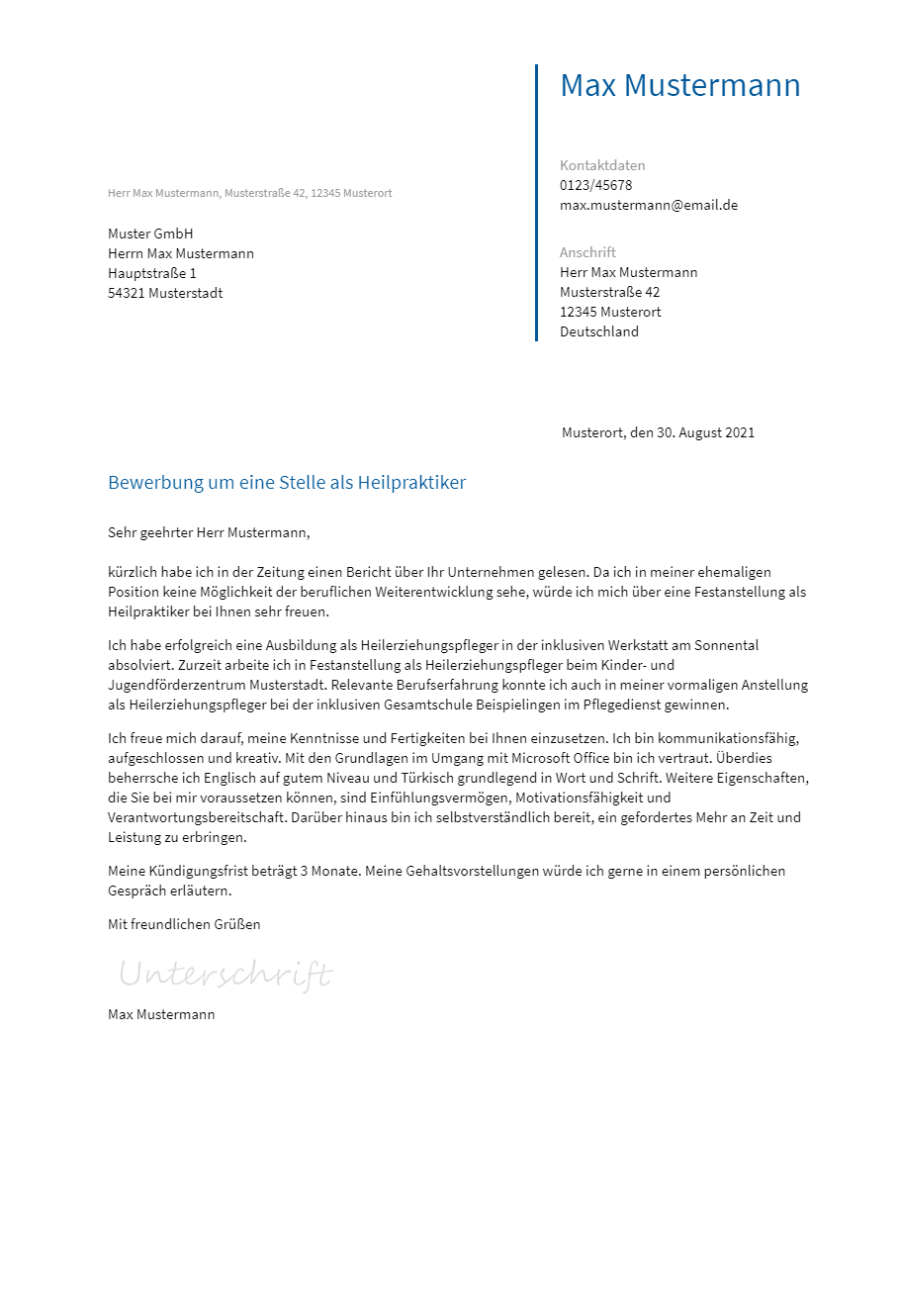 Anschreiben Heilpraktiker erstellen