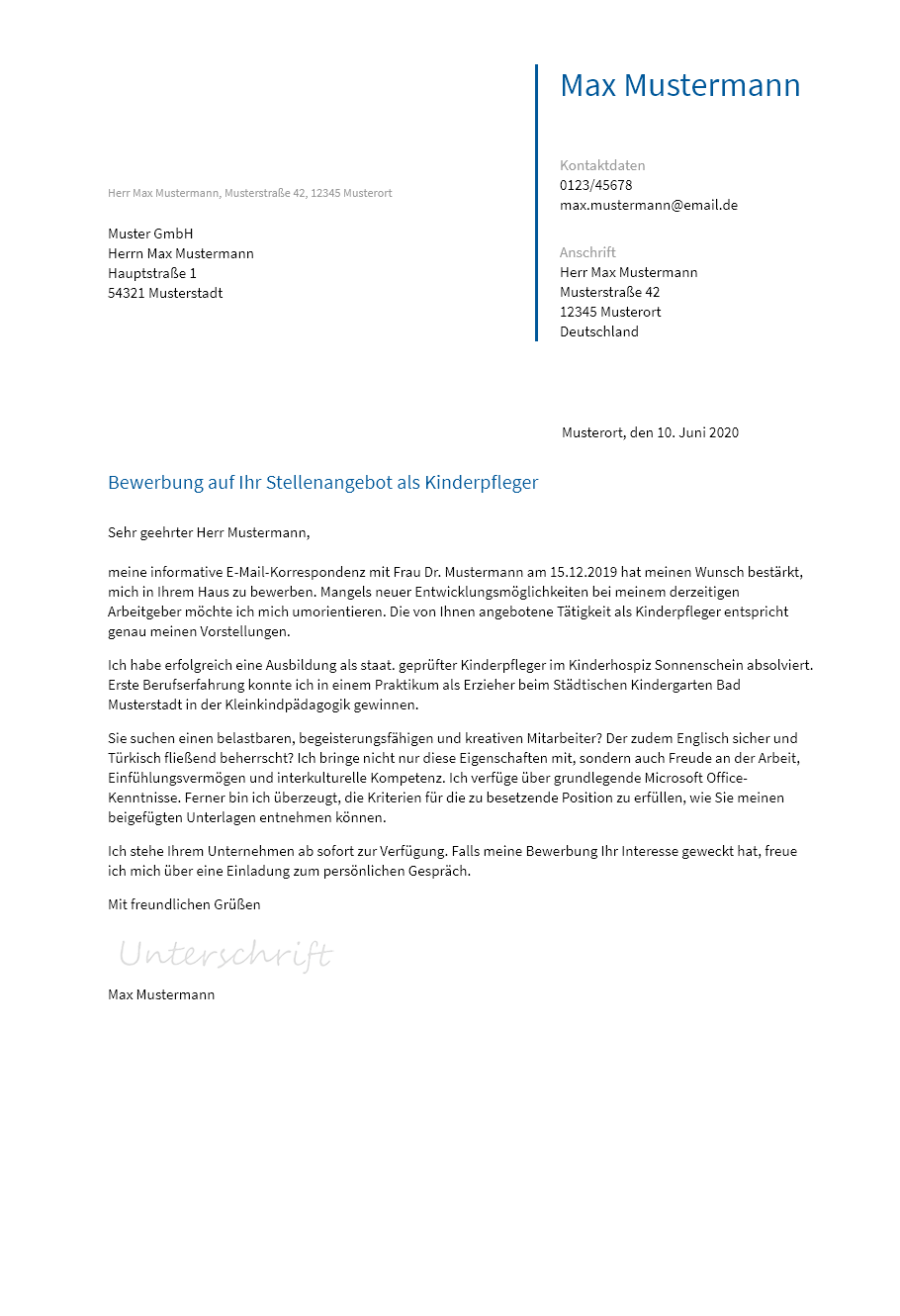 Anschreiben Kinderpfleger erstellen