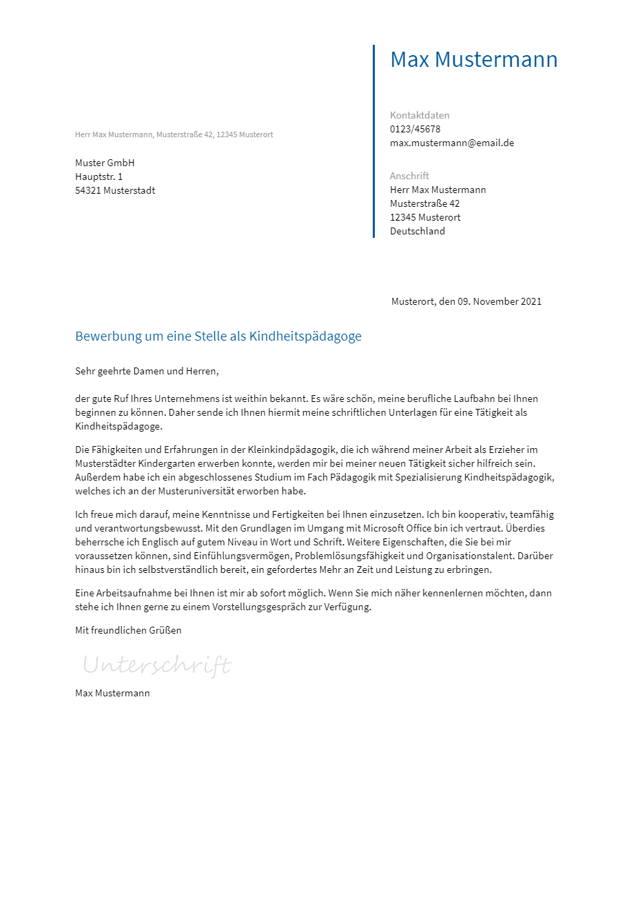 Anschreiben Kindheitspaedagoge erstellen