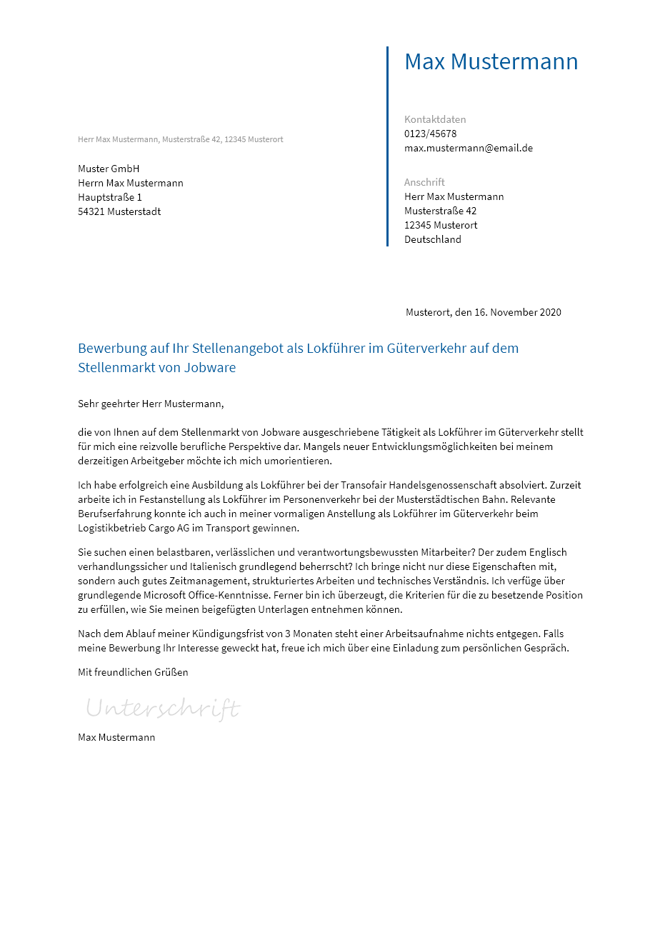 Anschreiben Lokfuehrer erstellen