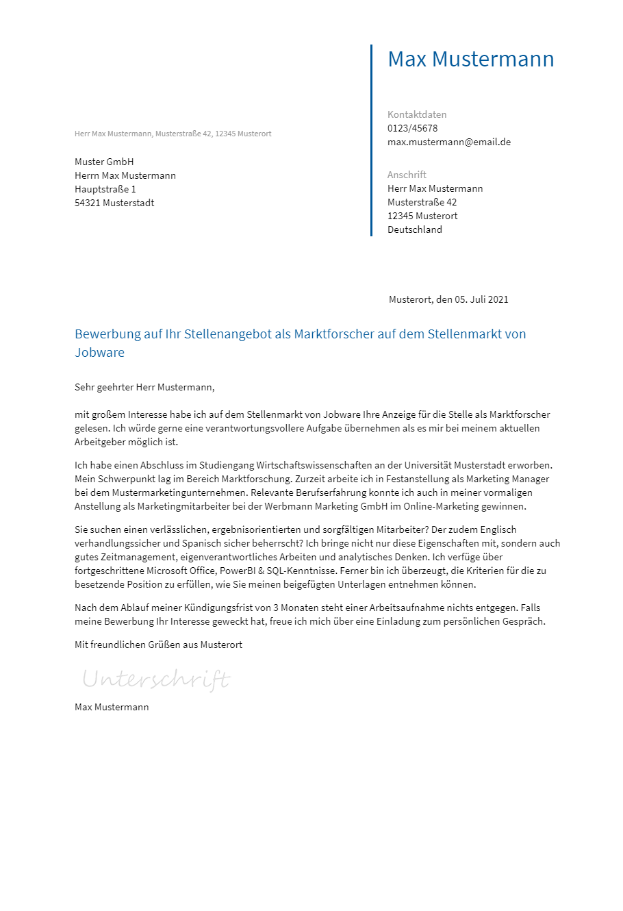 Anschreiben Marktforscher erstellen