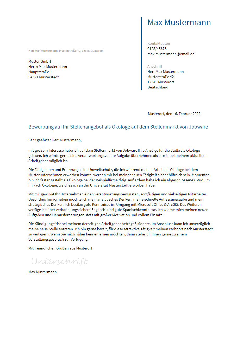 Anschreiben Oekologe erstellen