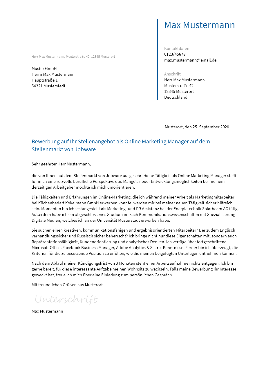 Anschreiben Online-Marketing-Manager erstellen