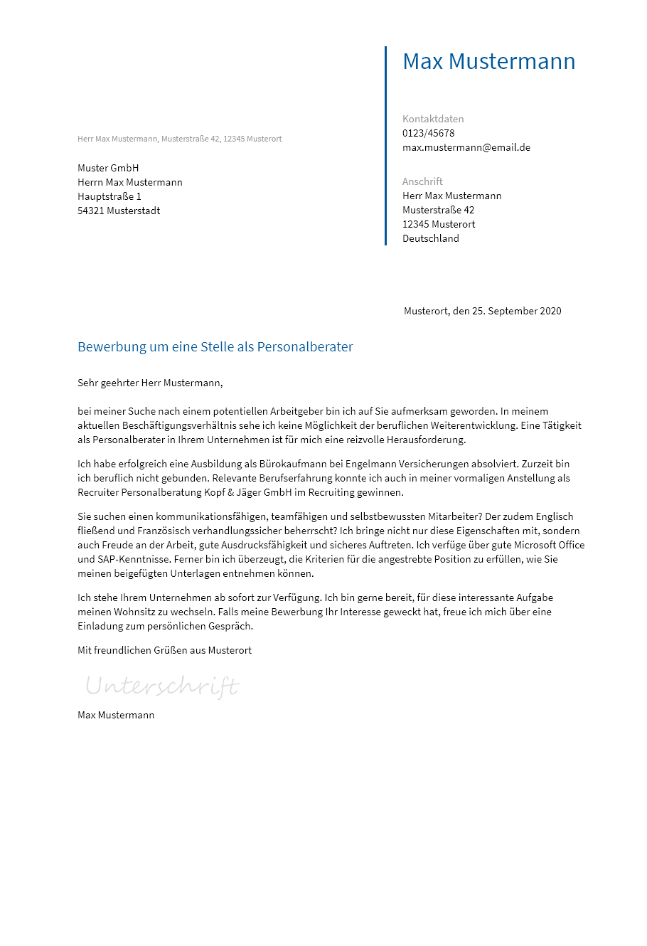 Anschreiben Personalberater erstellen