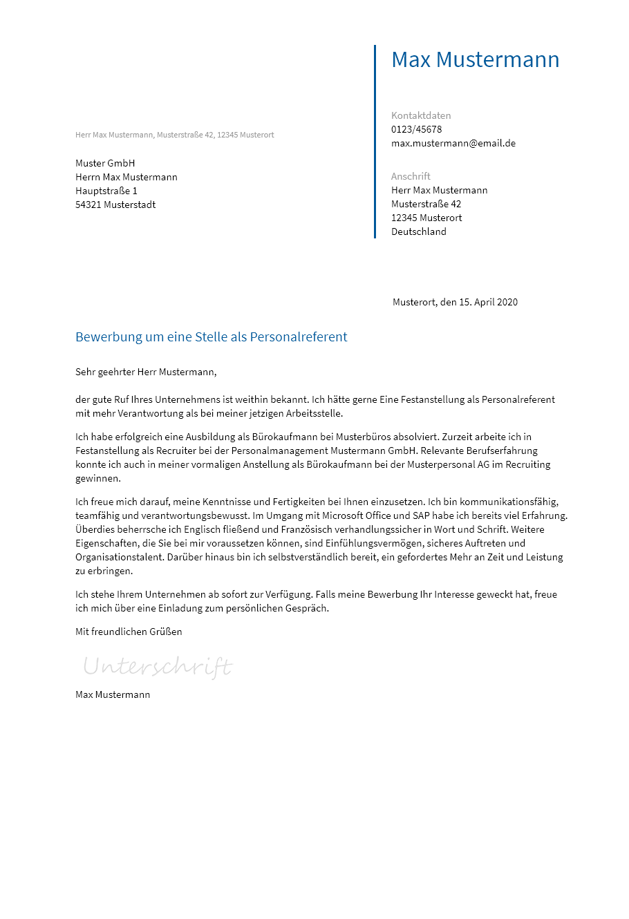 Anschreiben Personalreferent erstellen