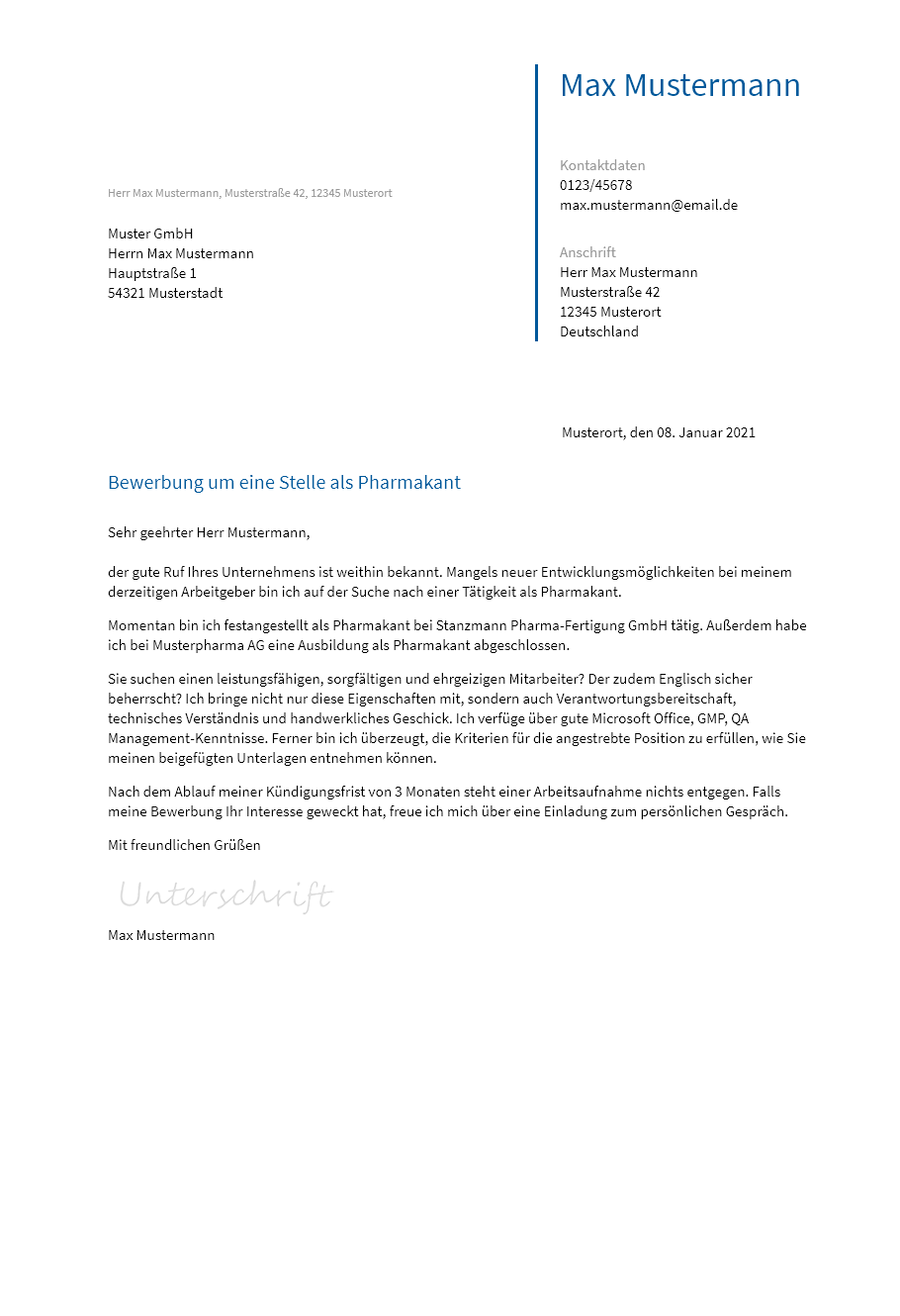 Anschreiben Pharmakant erstellen