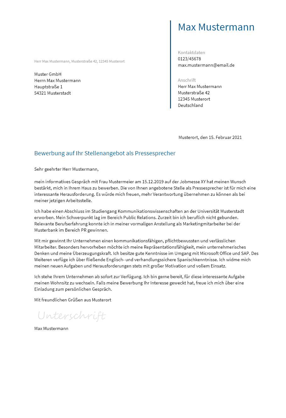 Anschreiben Pressesprecher erstellen