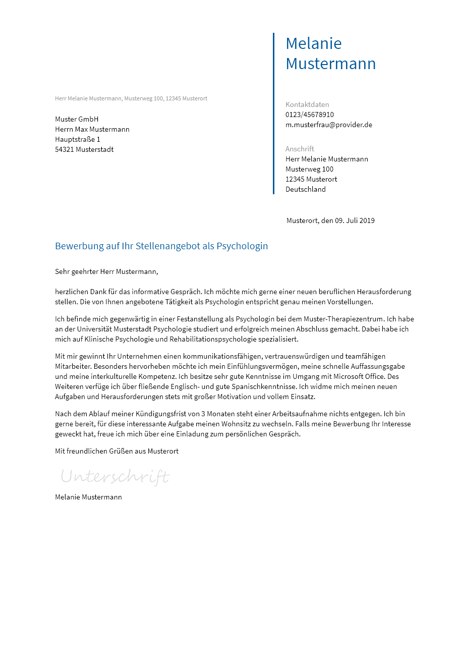 Anschreiben Psychologe erstellen