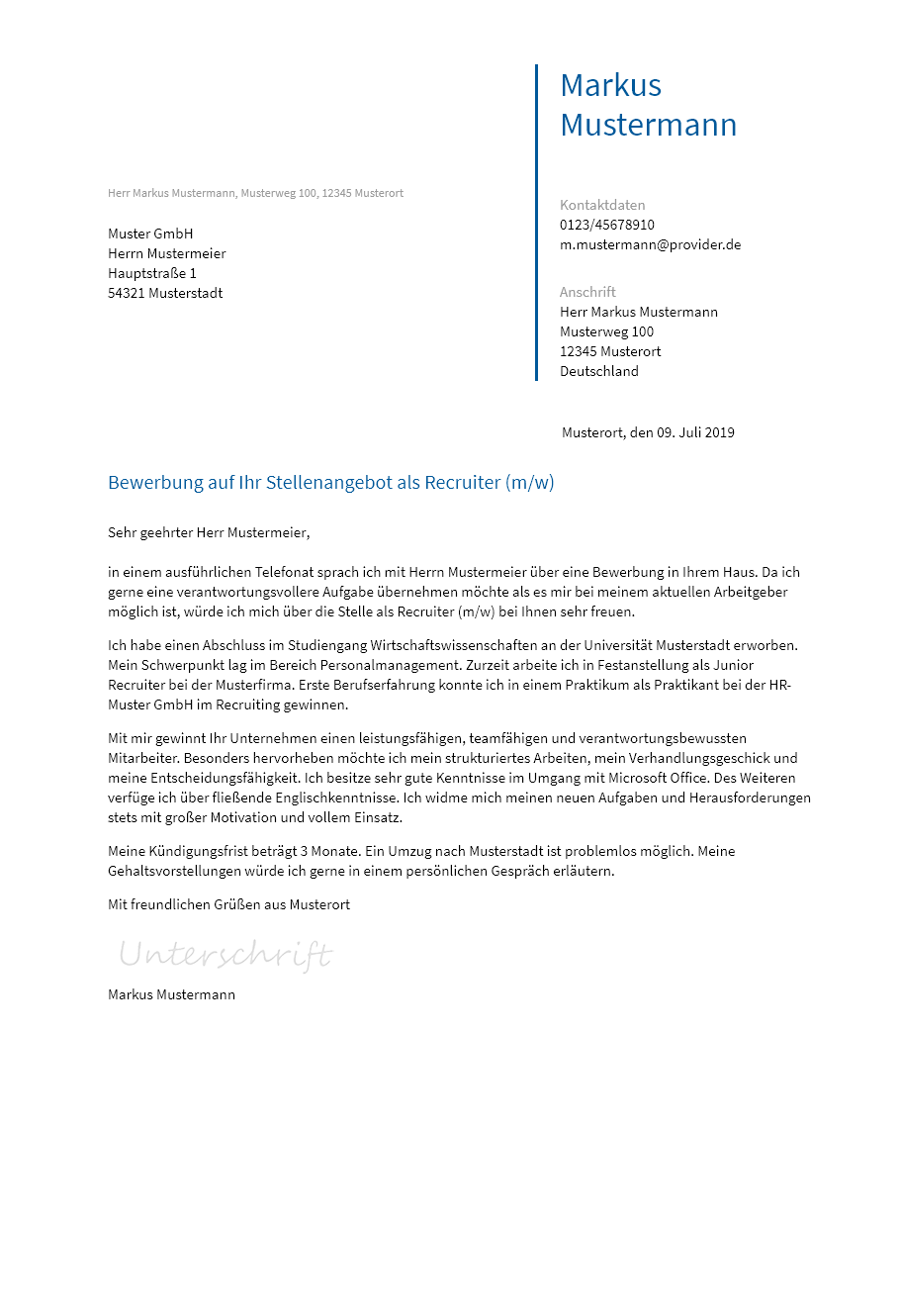Anschreiben Recruiter erstellen