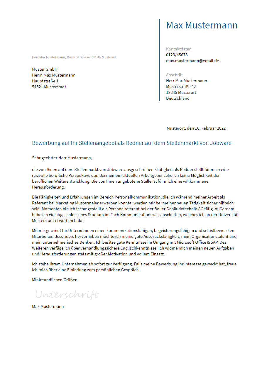 Anschreiben Redner erstellen