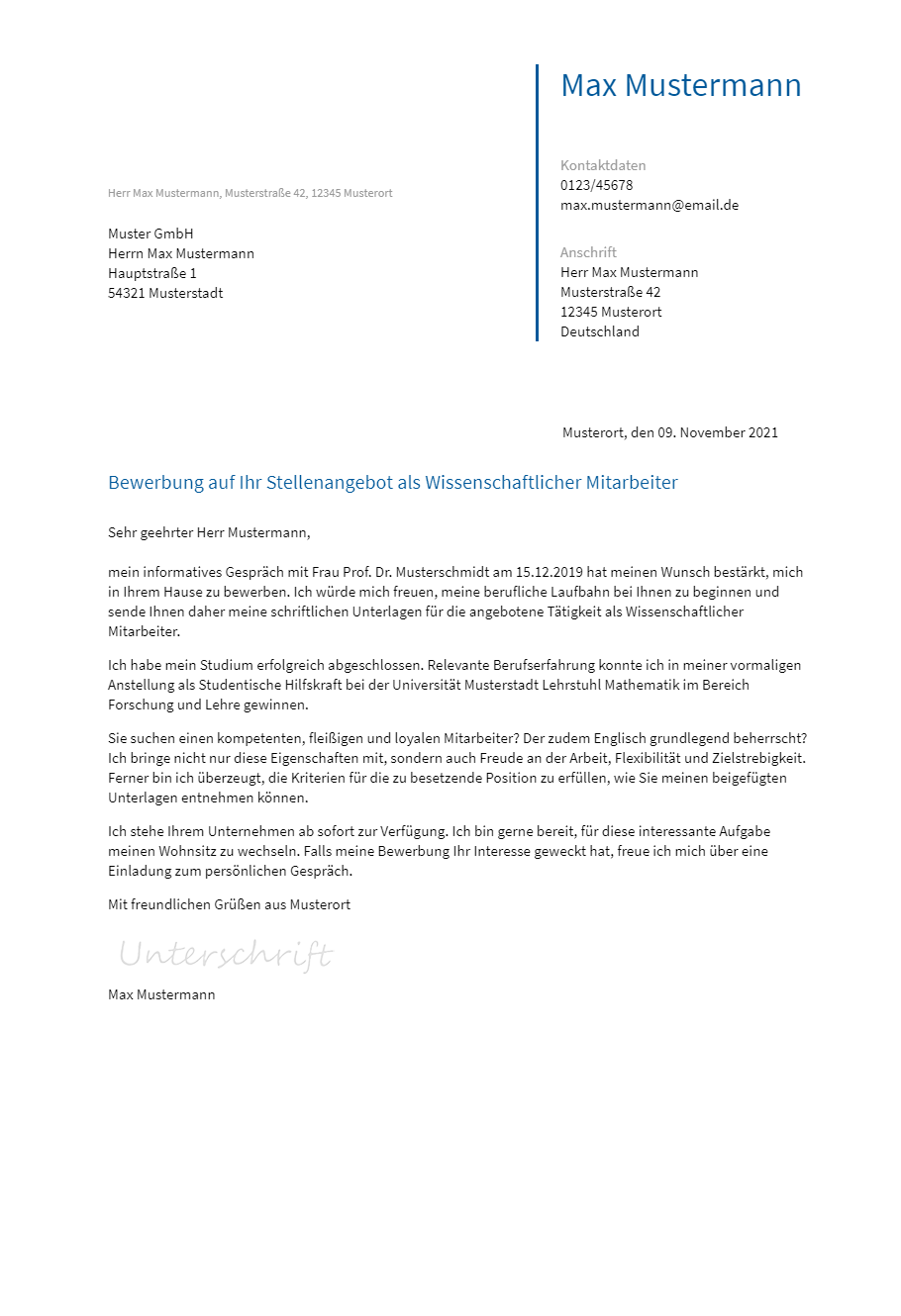 Anschreiben Reklamationsmanager erstellen