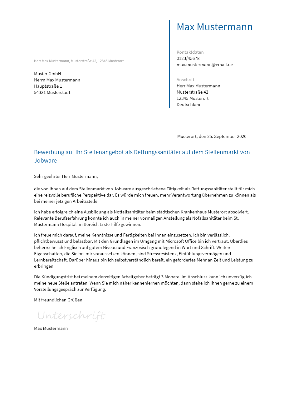 Anschreiben Rettungssanitaeter erstellen