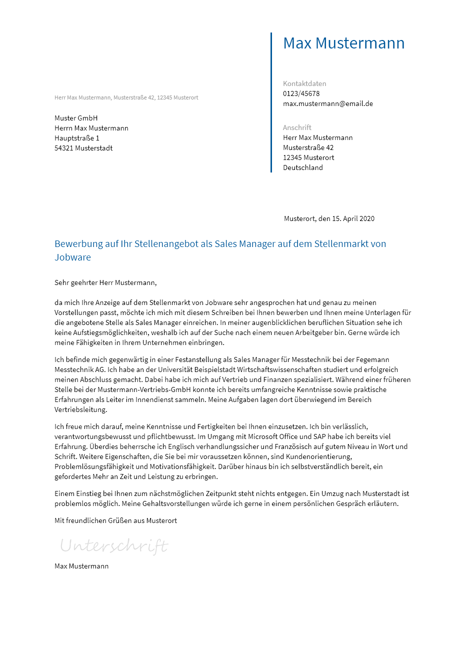 Anschreiben Sales-Manager erstellen