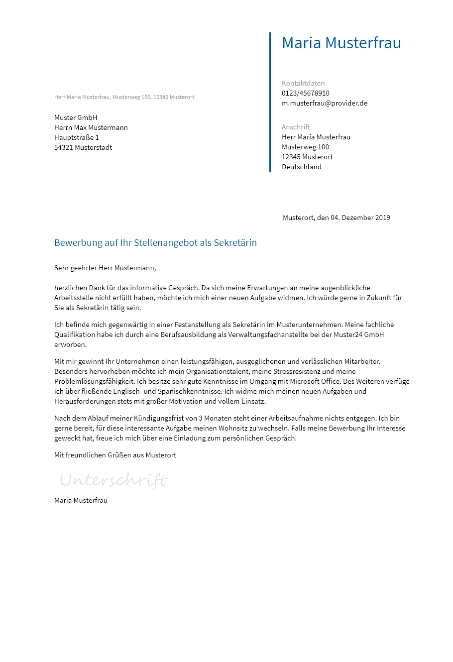 Anschreiben Sekretaer erstellen
