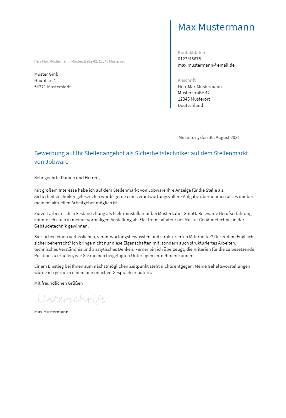 Anschreiben Sicherheitstechniker erstellen
