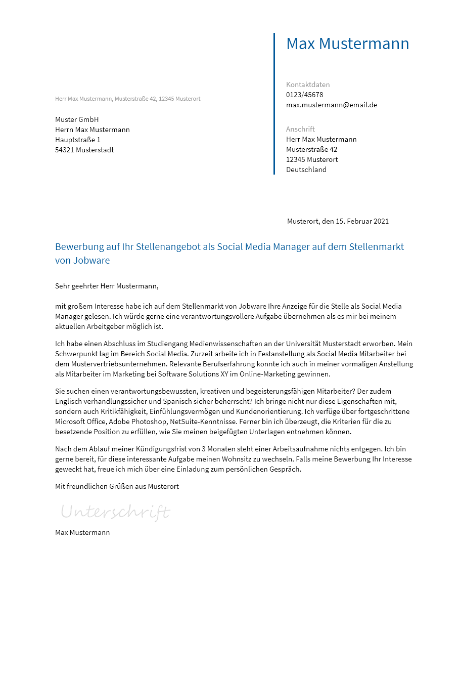Anschreiben Social-Media-Manager erstellen
