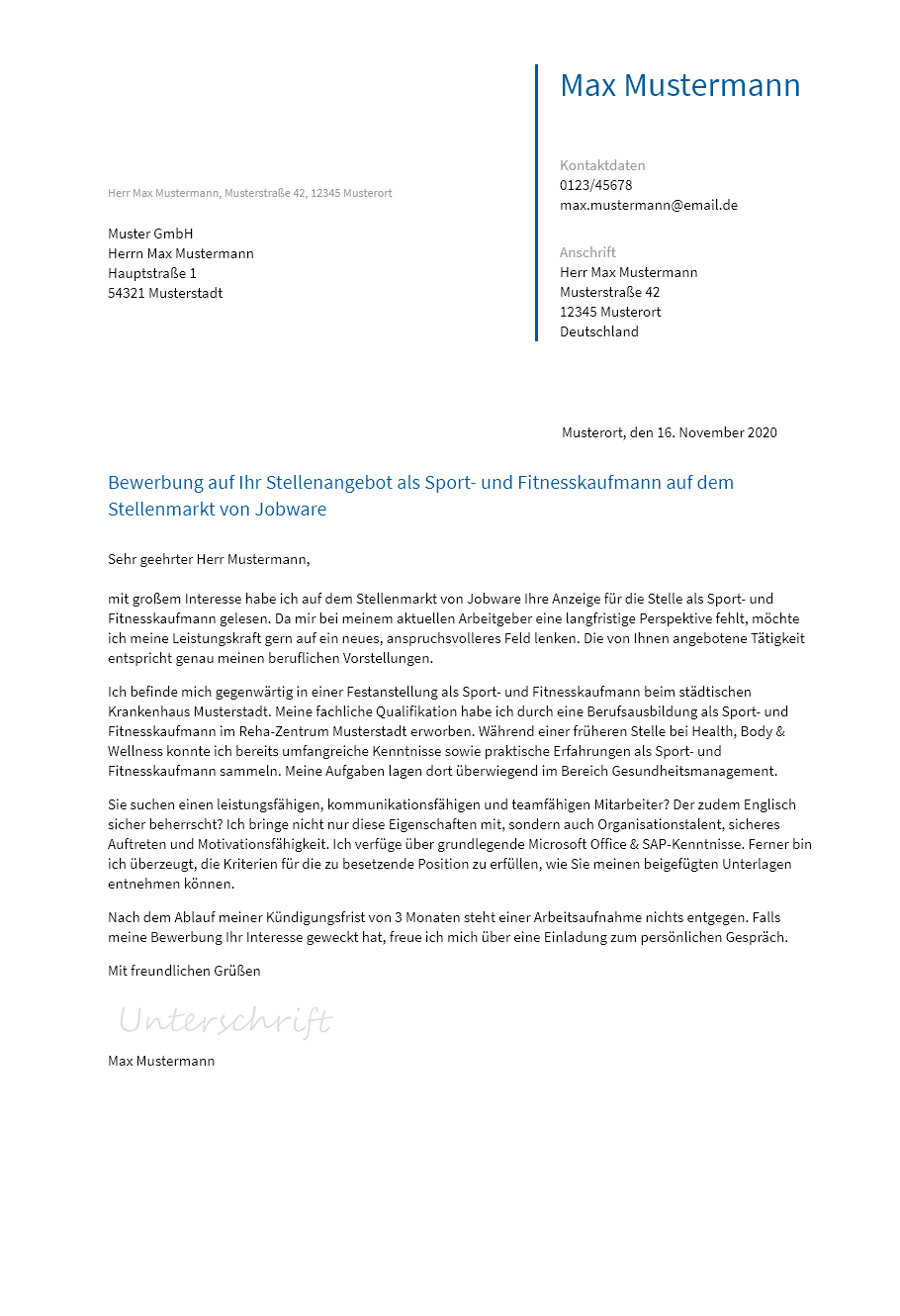 Anschreiben Sport-Und-Fitnesskaufmann erstellen