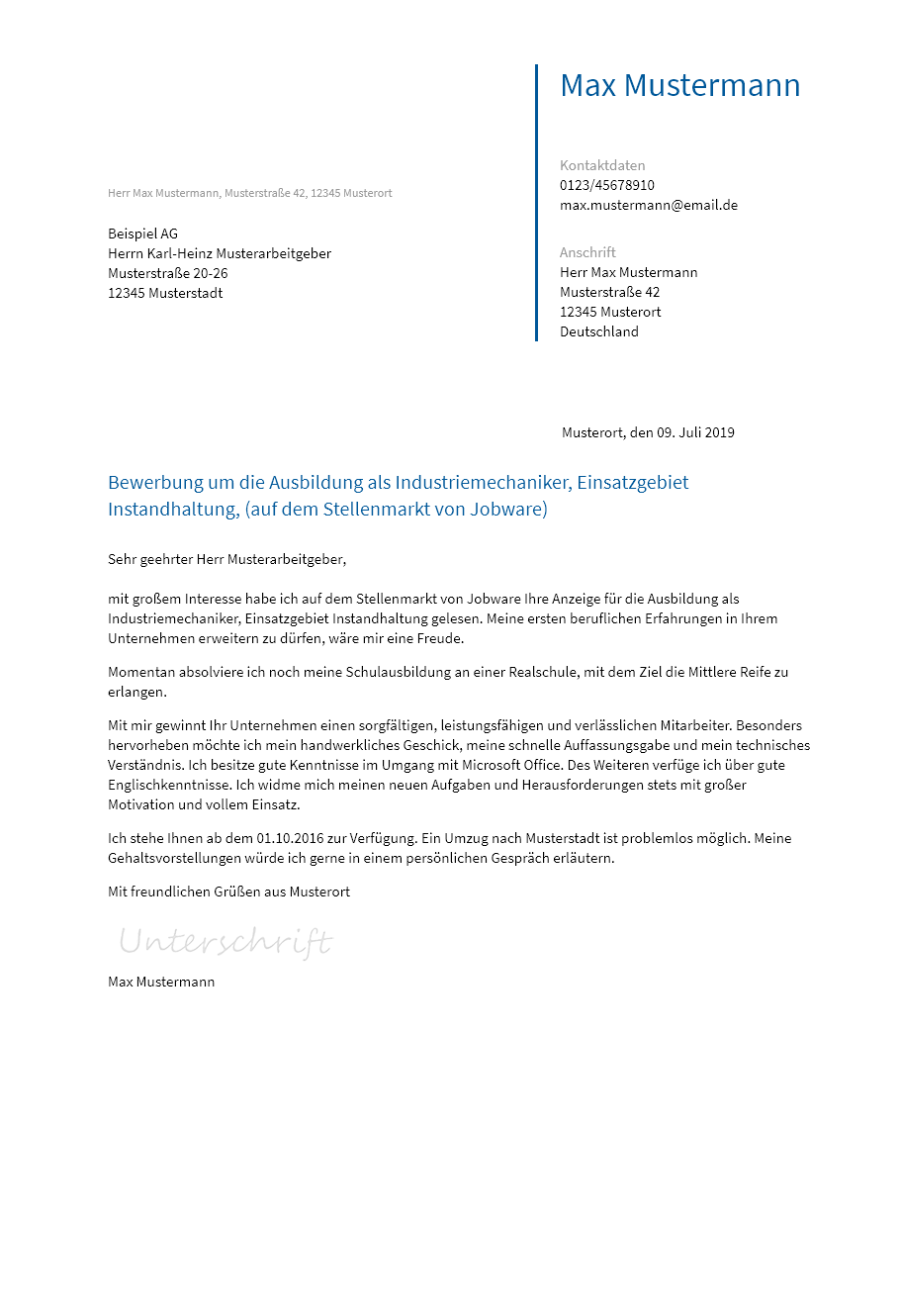 Anschreiben Ausbildung erstellen