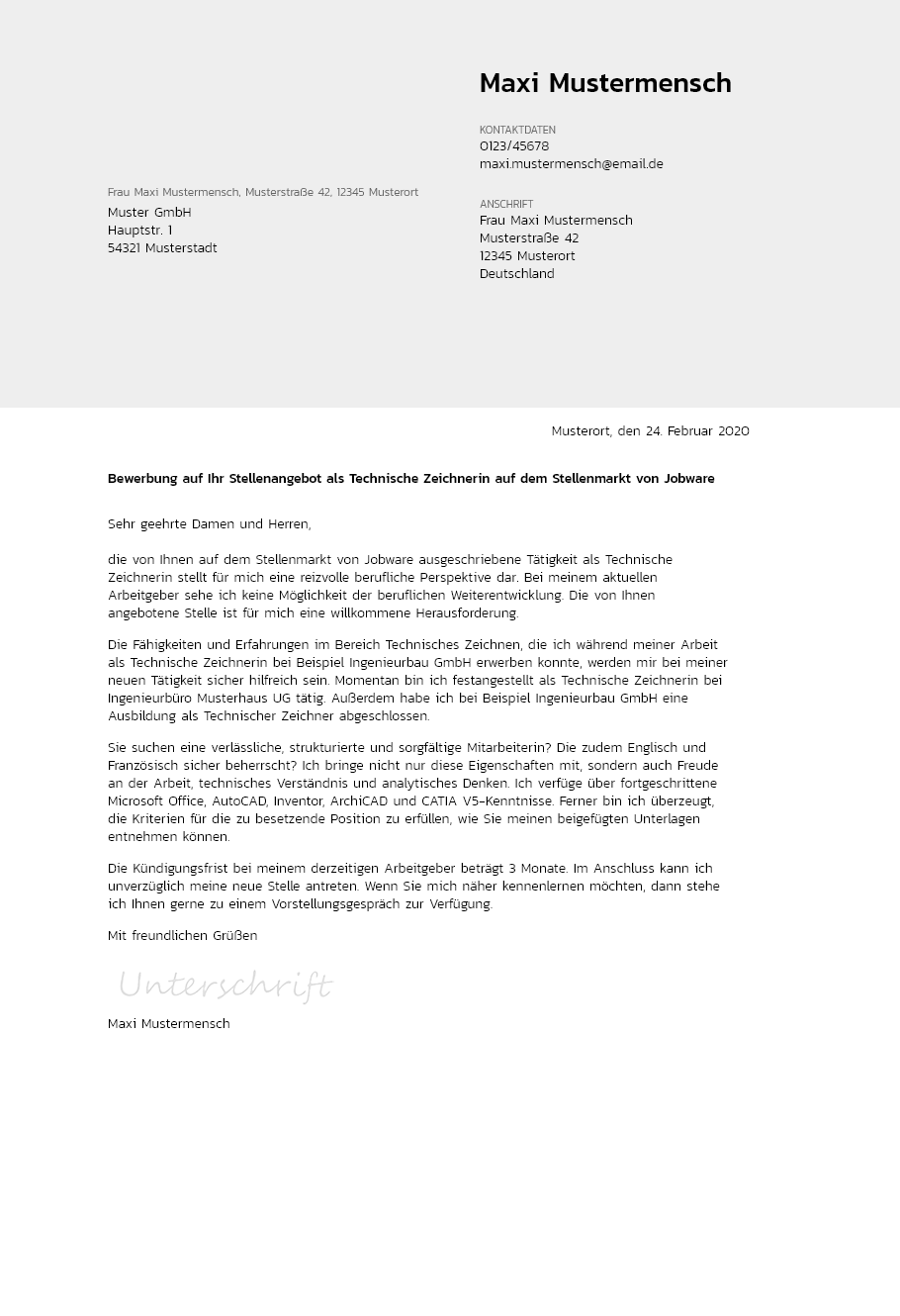 Anschreiben Technischer-Zeichner erstellen