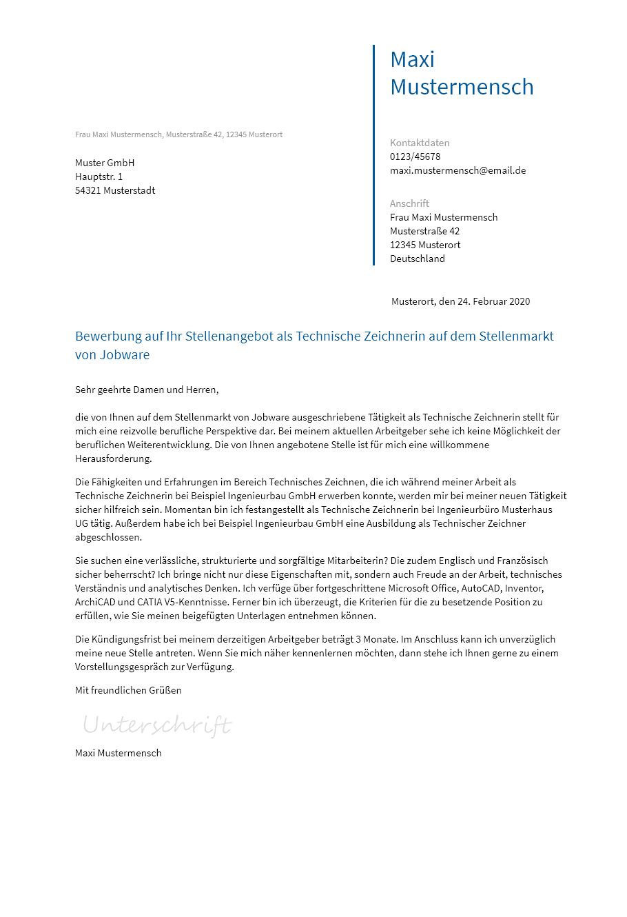Anschreiben Technischer-Zeichner erstellen