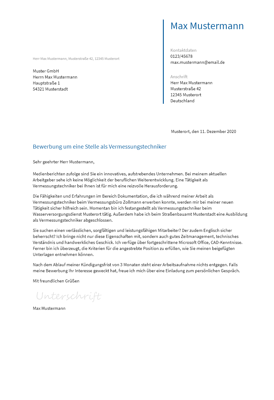 Anschreiben Vermessungstechniker erstellen