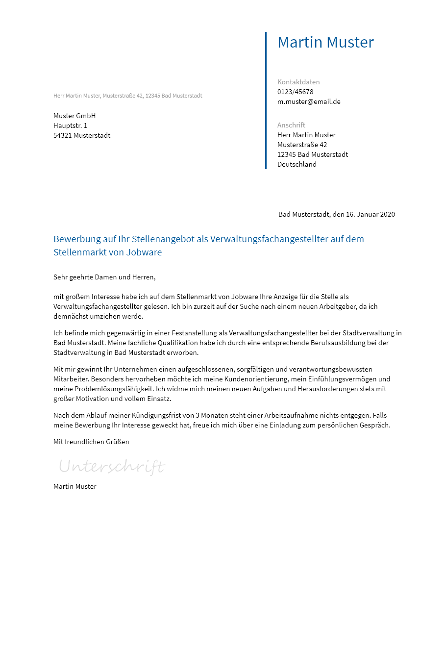 Anschreiben Verwaltungsfachangestellter erstellen