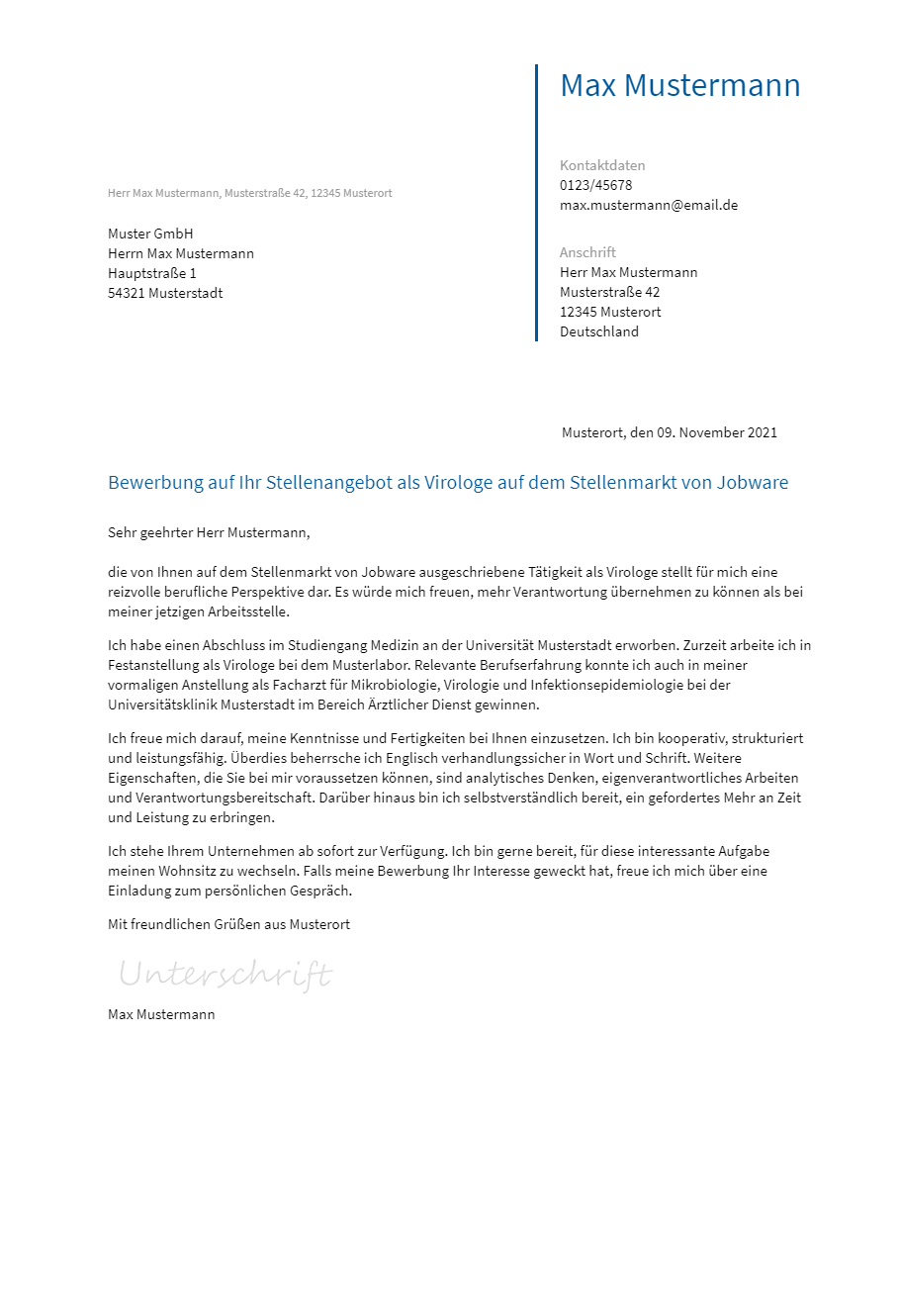 Anschreiben Virologe erstellen