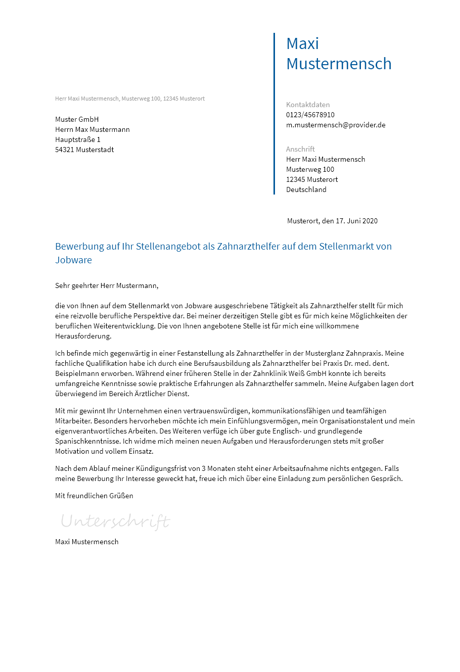 Anschreiben Zahnarzthelfer erstellen