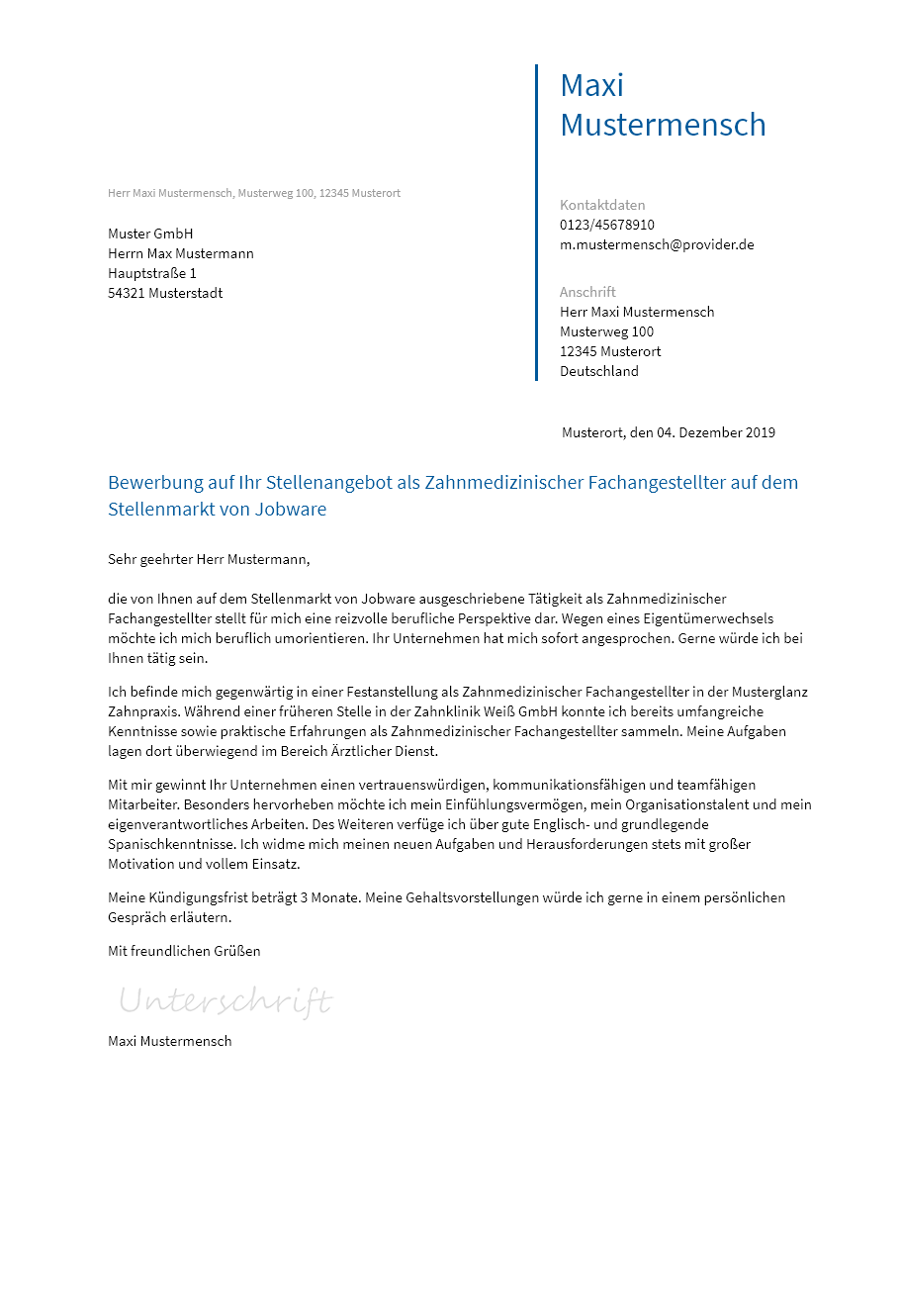 Anschreiben Zahnmedizinische-Fachangestellte erstellen
