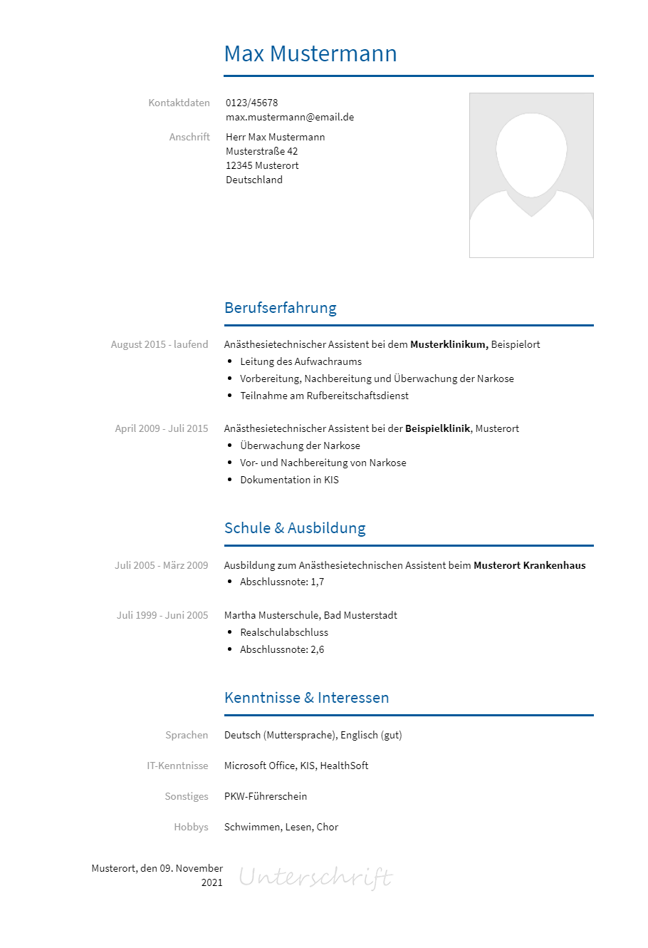 Lebenslauf Anaesthesietechnischer-Assistent erstellen