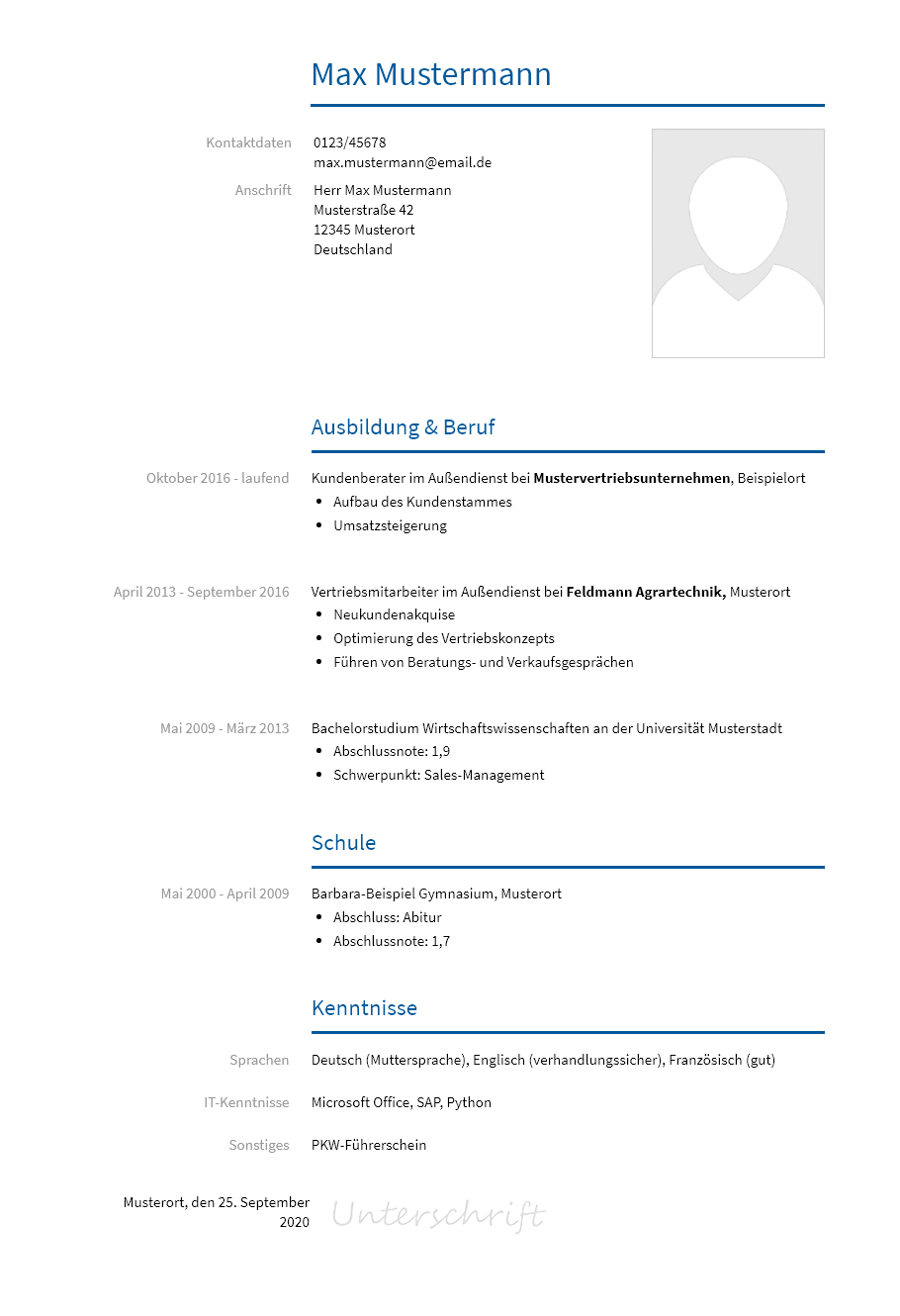 Lebenslauf Area-Sales-Manager erstellen