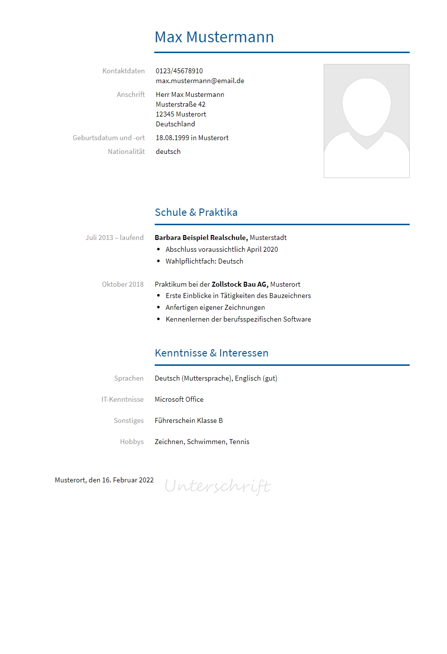 Lebenslauf Ausbildung-Bauzeichner erstellen