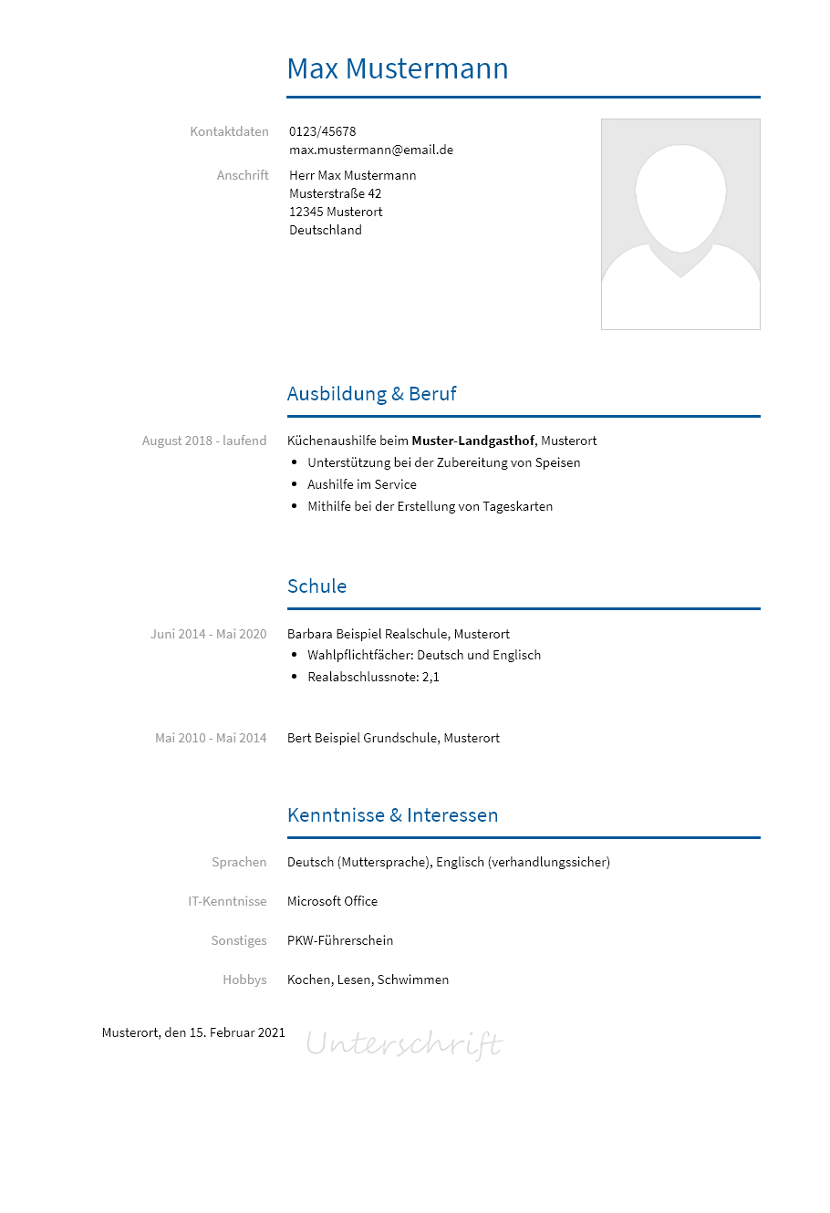 Lebenslauf Ausbildung-Fachmann-Systemgastronomie erstellen