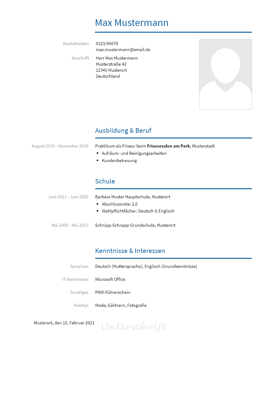 Lebenslauf Ausbildung-Friseur erstellen