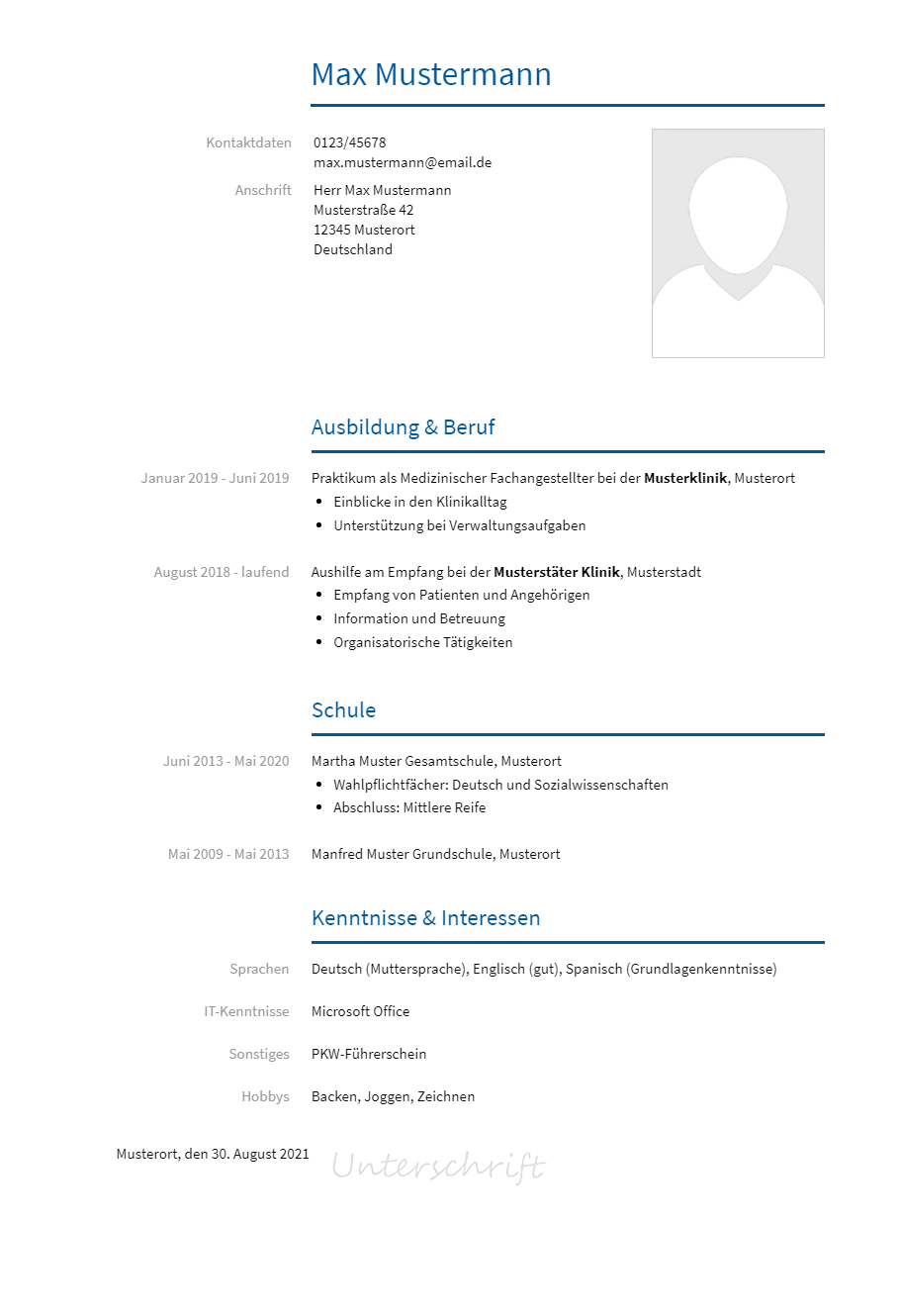 Lebenslauf Ausbildung-Medizinischer-Fachangestellter erstellen