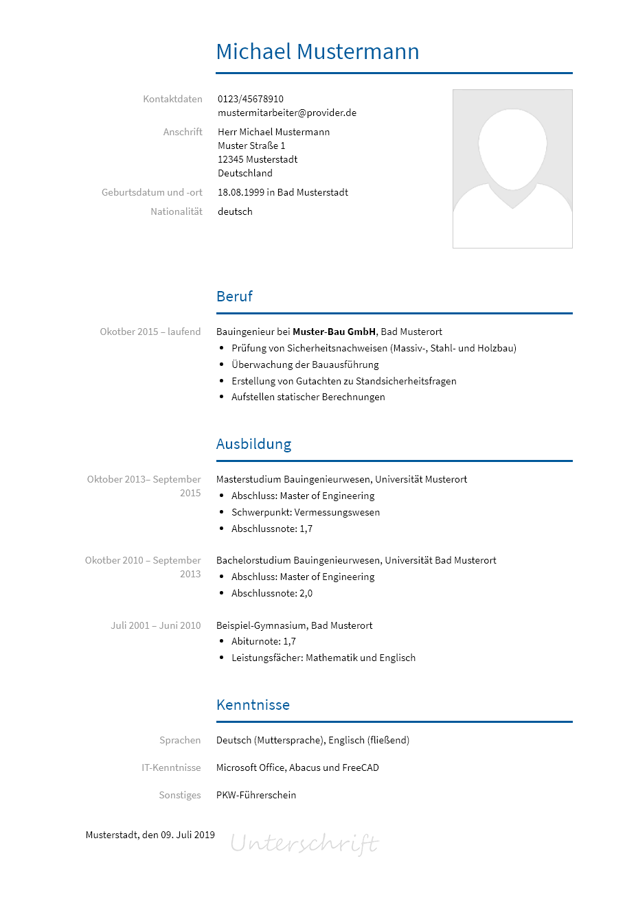 Lebenslauf Bauingenieur erstellen