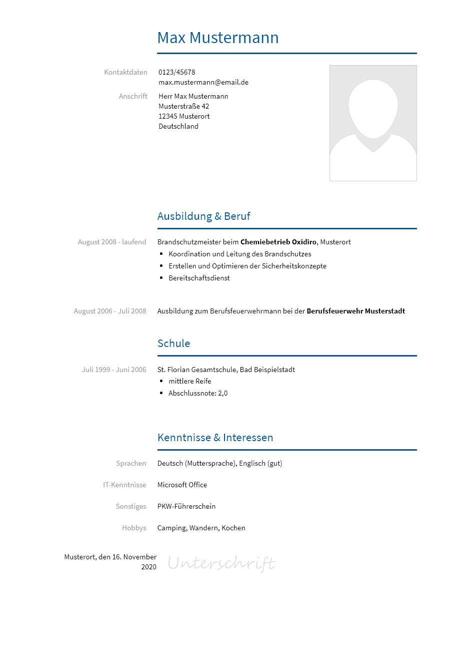 Lebenslauf Berufsfeuerwehrmann erstellen