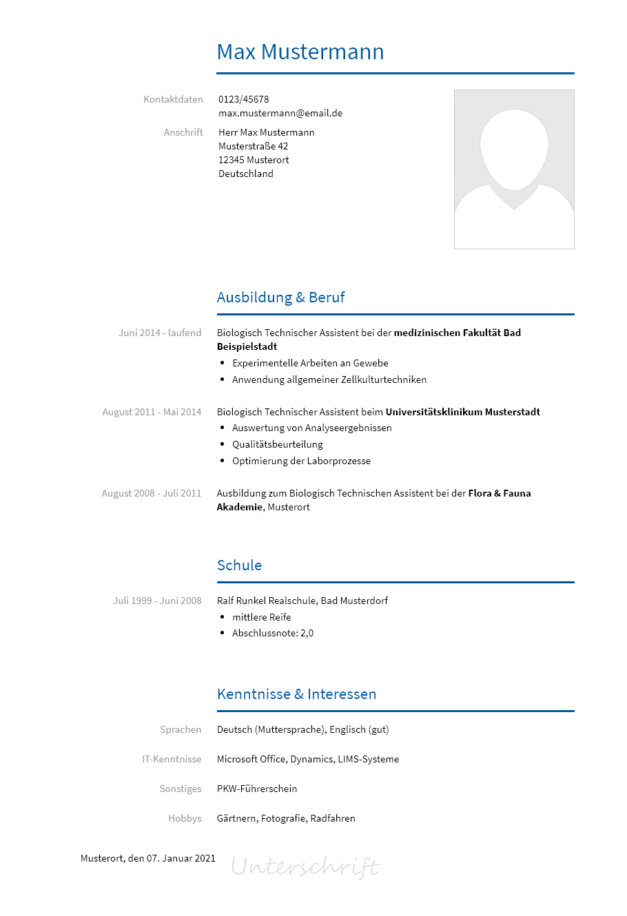 Lebenslauf Biologisch-Technischer-Assistent erstellen