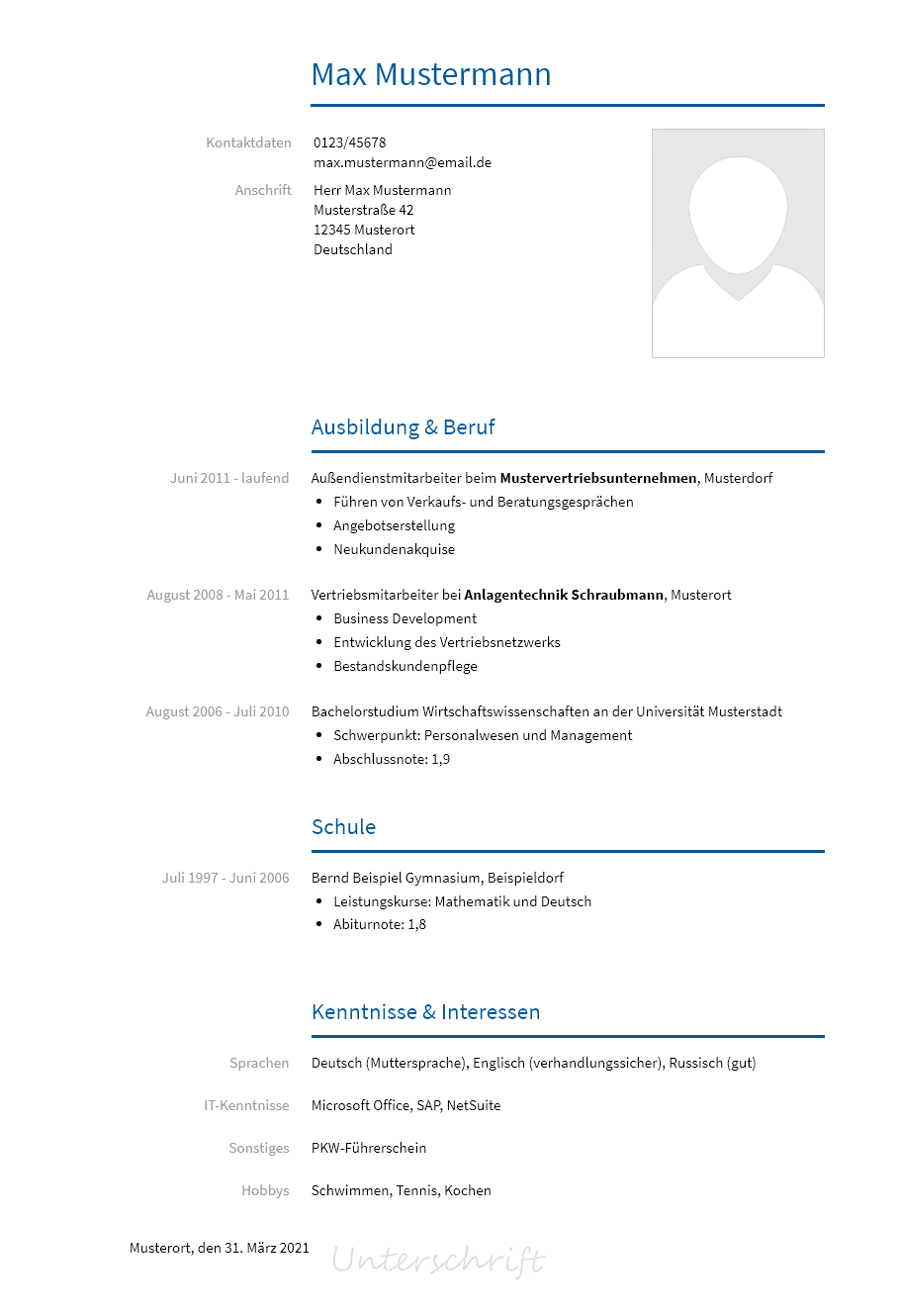 Lebenslauf Business-Manager erstellen